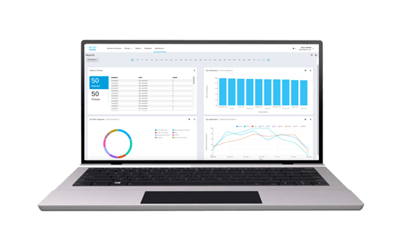 Laptop graphic displaying Cisco Defense Orchestrator