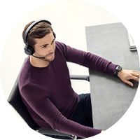 man using Jabra headset from home