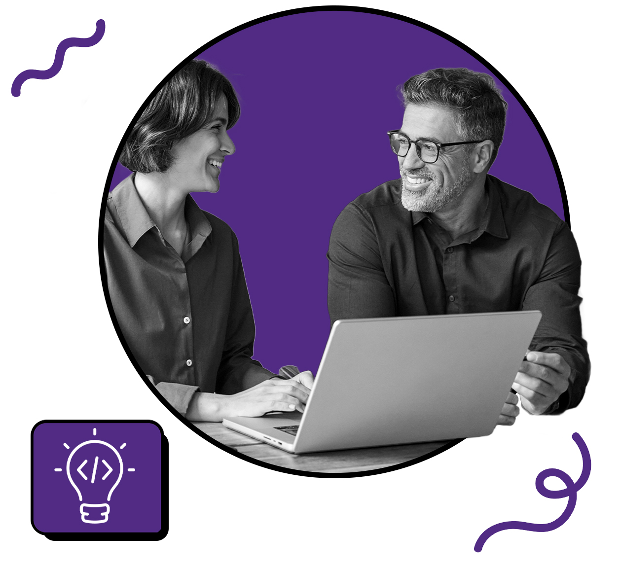 Man and women working on a laptop