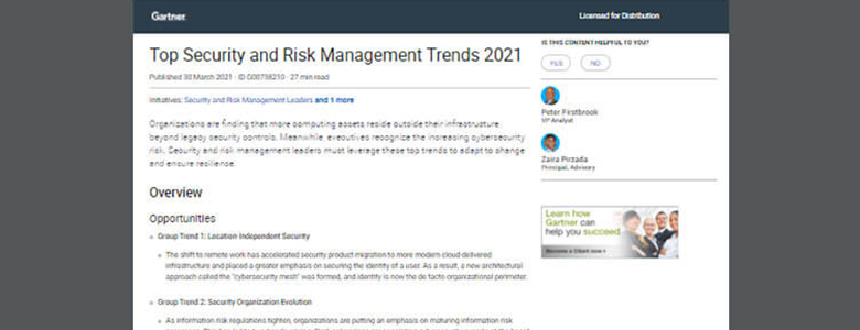 Article Gartner: Top Security and Risk Management Trends 2021 Image