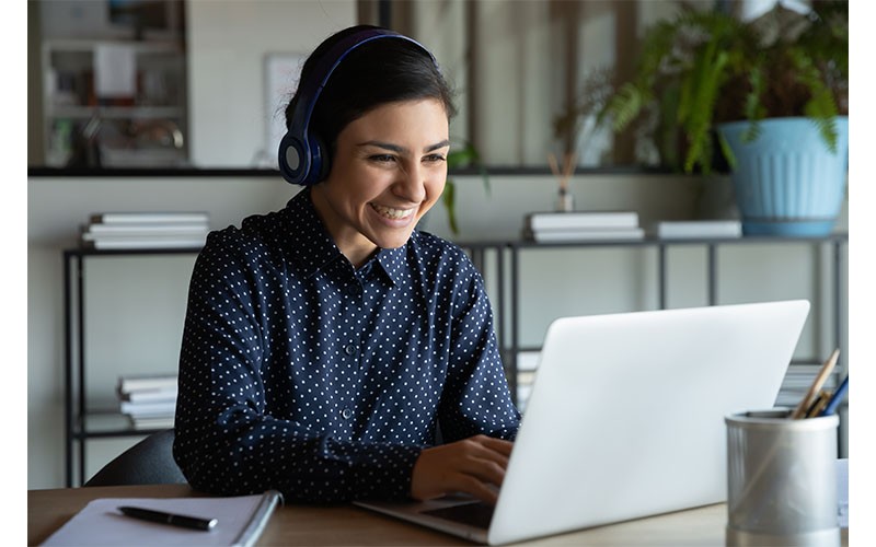 Woman working with headset 