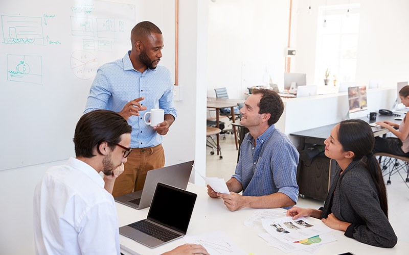 Colleagues having a meeting