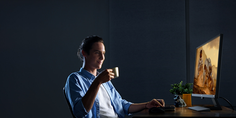 Young man playing a computer game