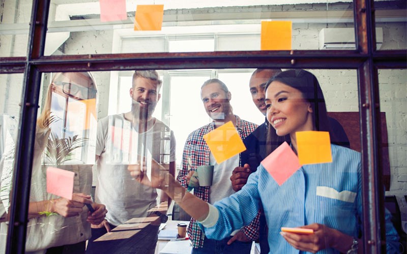 Colleagues brainstorming during a meeting